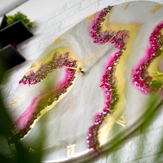 Pink Curves Marble Finish Silent Resin Clock