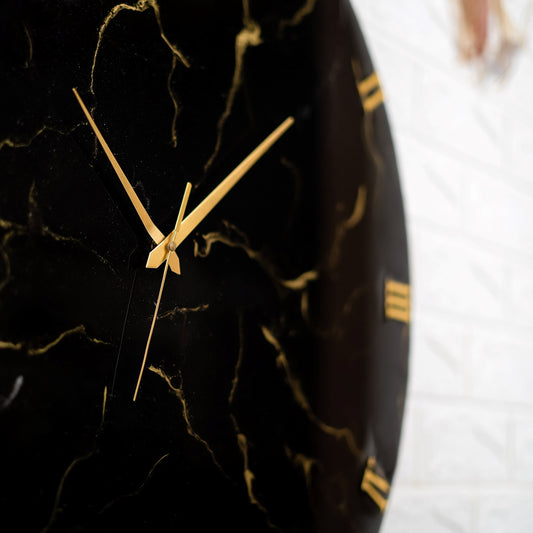Black Marble Finish Clock Regular Size 17.5 Inches