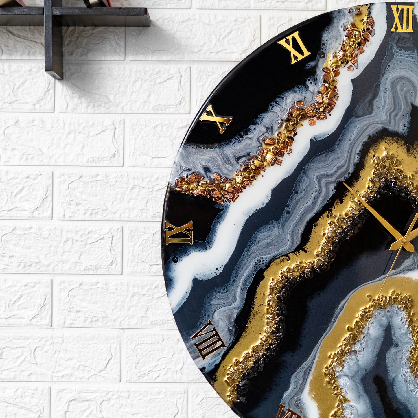 Black Geode Silent Resin Wall Clock
