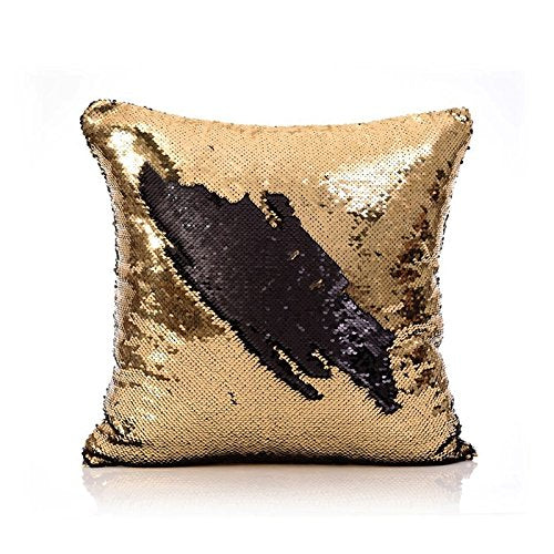 Mermaid Pillow Cover 16 X 16 Inches, Pillow Not Included (Black/Gold)