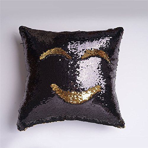 Mermaid Pillow Cover 16 X 16 Inches, Pillow Not Included (Black/Gold)