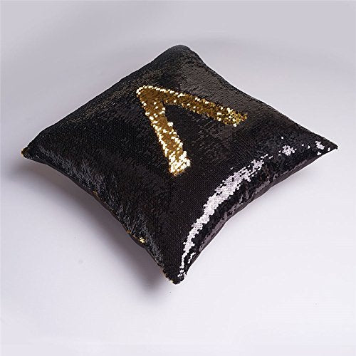 Mermaid Pillow Cover 16 X 16 Inches, Pillow Not Included (Black/Gold)