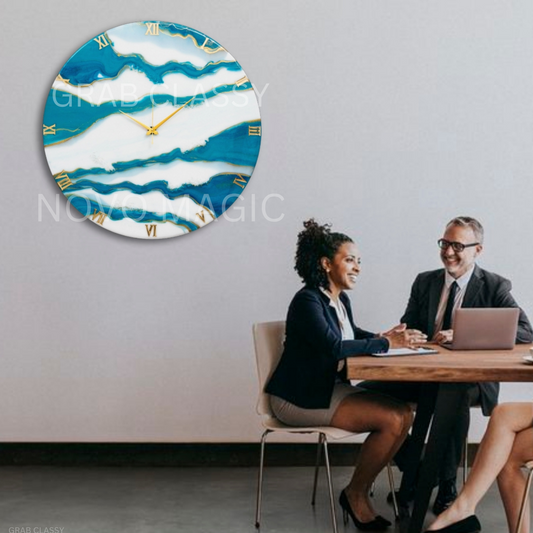 Blue Falls Handmade Resin Clock 17.5 Inches