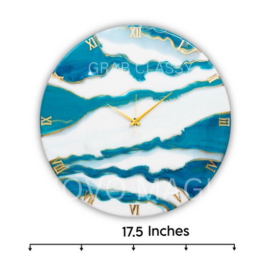 Blue Falls Handmade Resin Clock 17.5 Inches