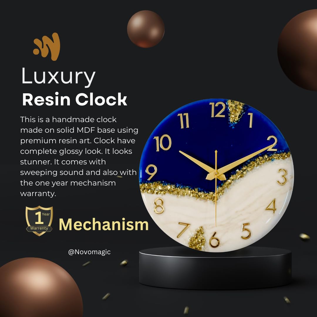 Blue Gold Peak Silent Clock 30cm