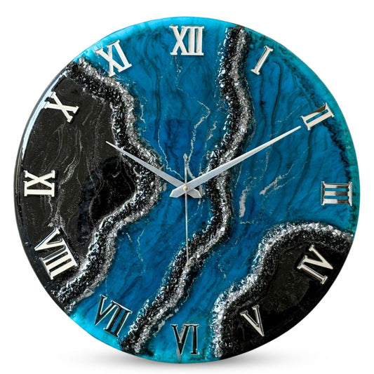 Black Blue Geode Silent Clock