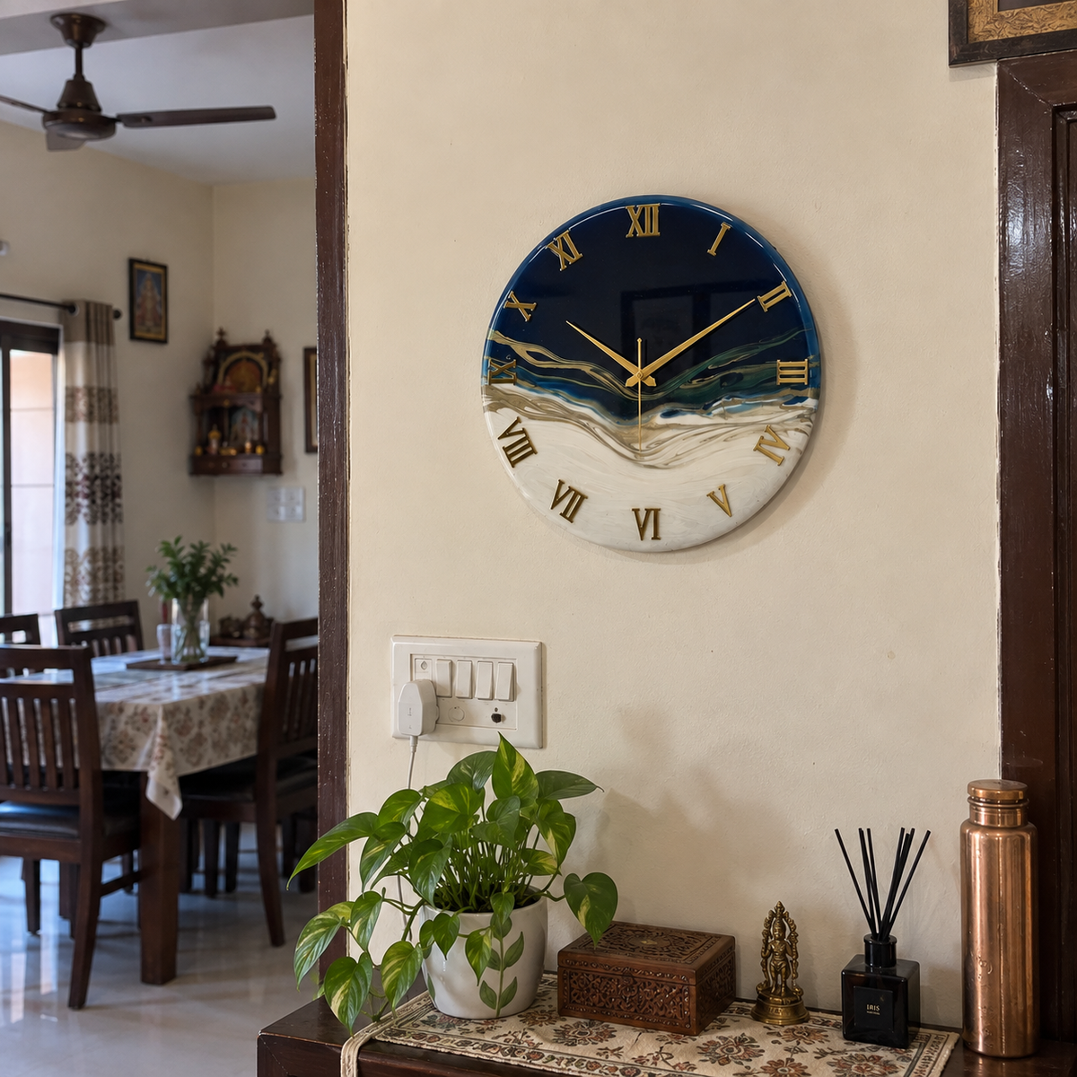 Blue Swipe silent Clock 17.5 inches