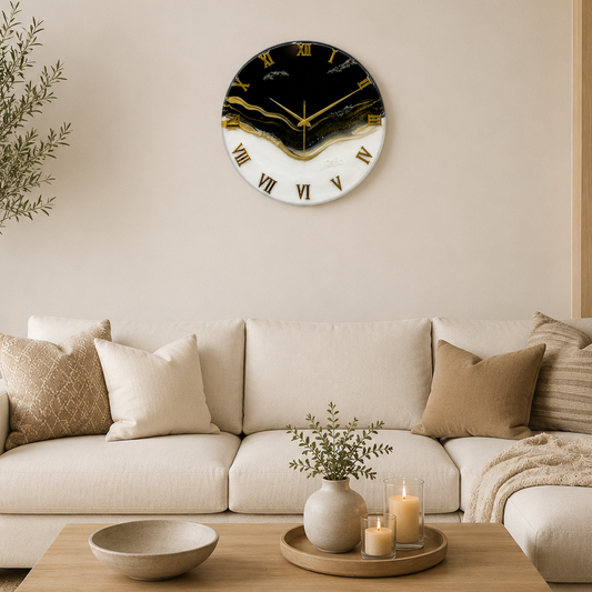 BLACK WHITE Clock 17.5 Inches