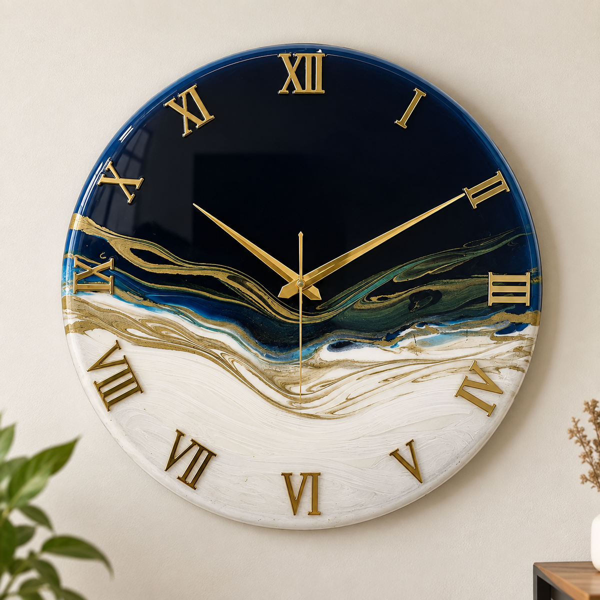 Blue Swipe silent Clock 17.5 inches