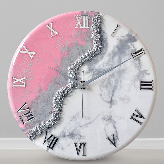 Pink Marble  Silent Clock 17.5 inches