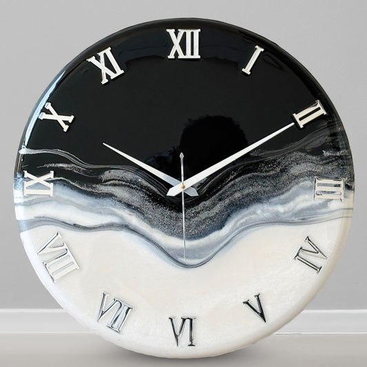 Silver Marble Silent Clock 17.5 inches