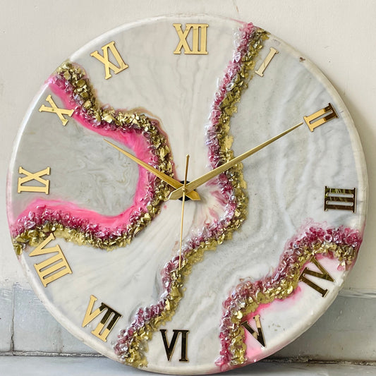 *Pink geode  Silent Clock 17.5 inches