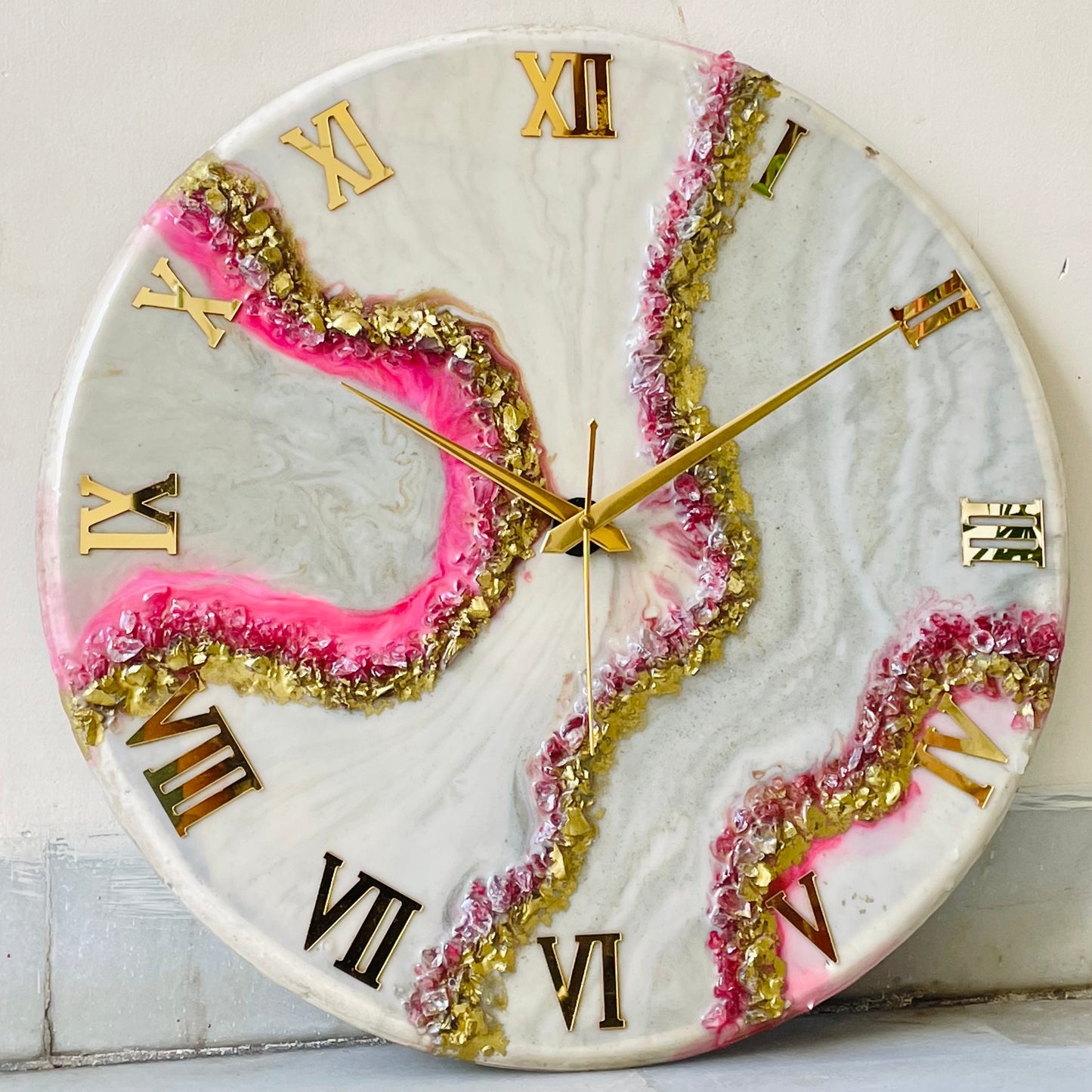 *Pink geode  Silent Clock 17.5 inches