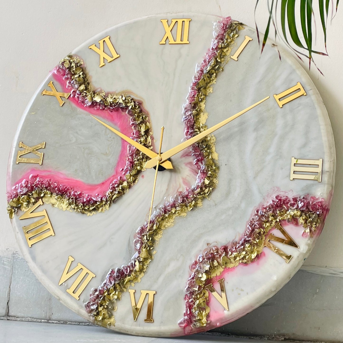*Pink geode  Silent Clock 17.5 inches