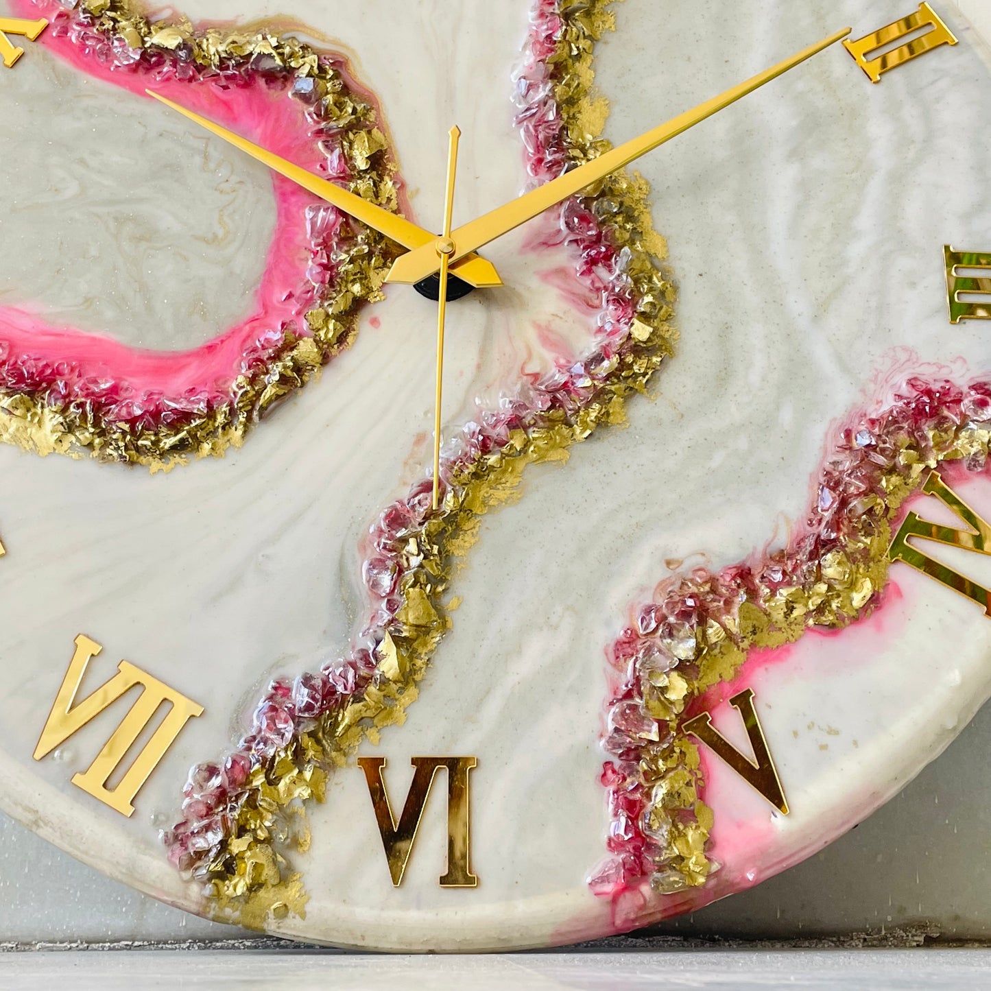 *Pink geode  Silent Clock 17.5 inches