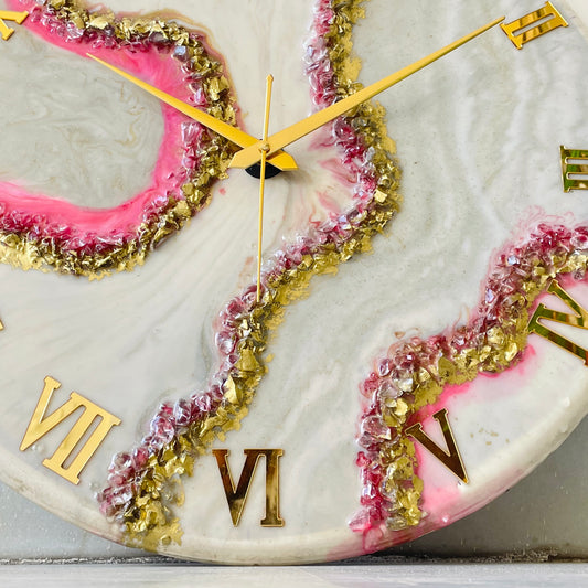 *Pink geode  Silent Clock 17.5 inches