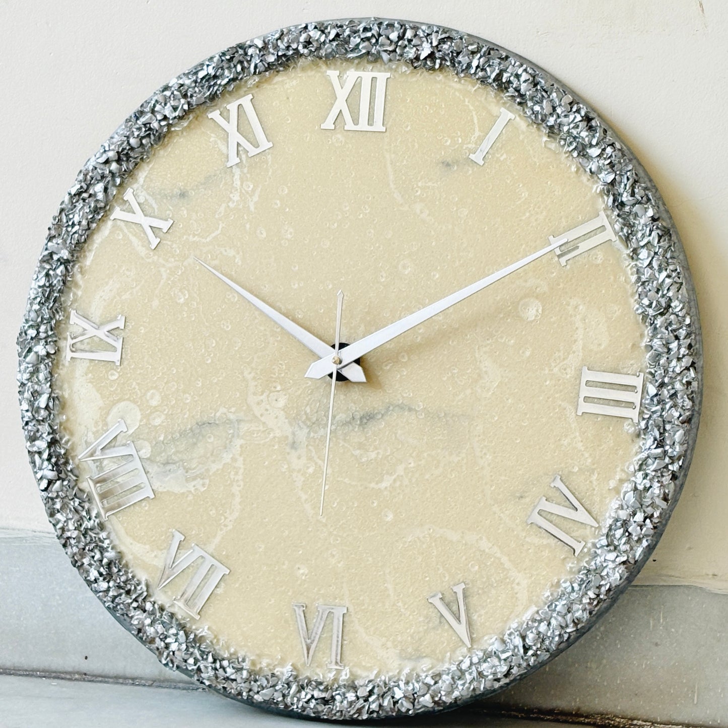 *Silver Ring  Silent Clock 17.5 inches