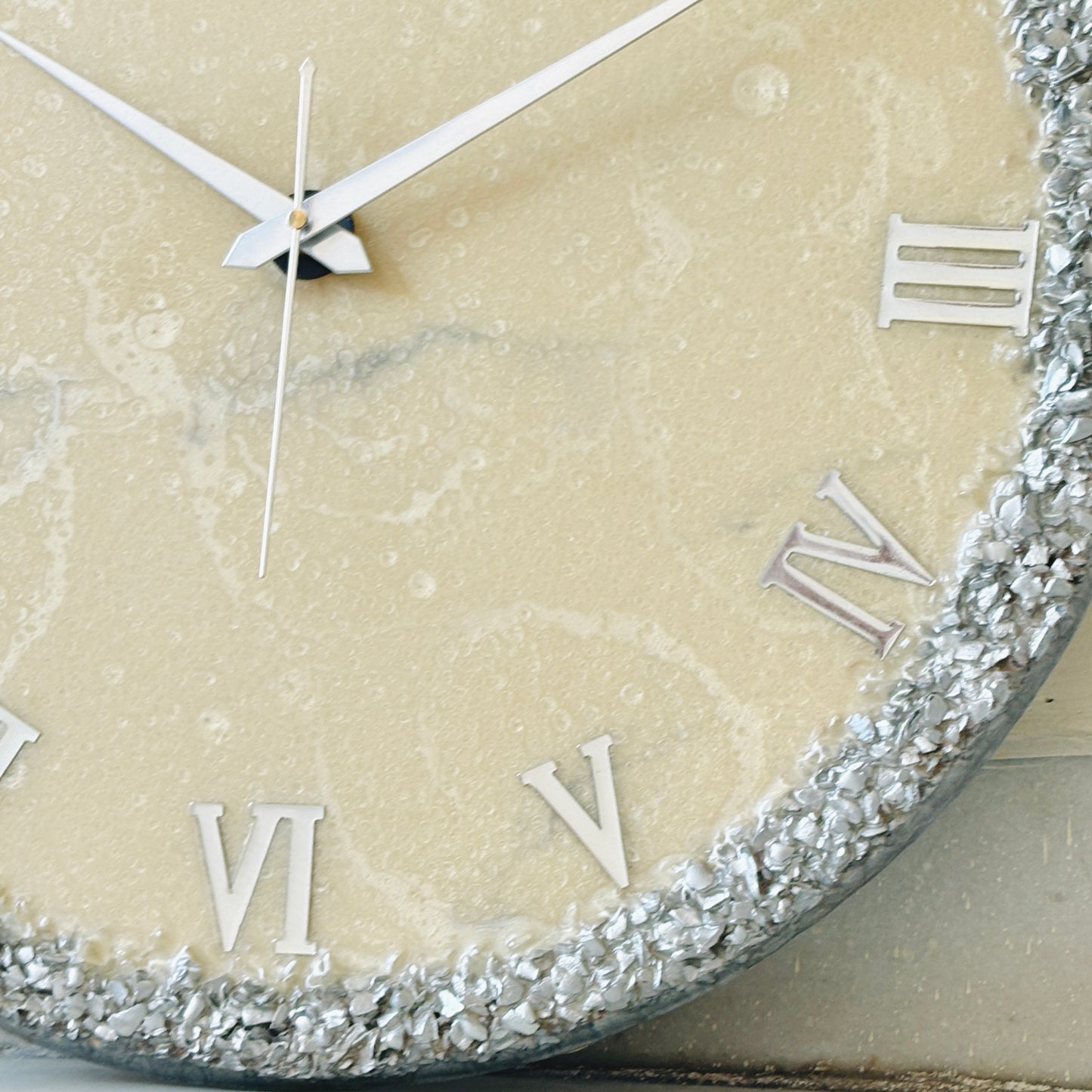 *Silver Ring  Silent Clock 17.5 inches