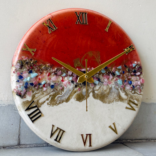 *Red orange Crown Silent Clock 30cm(CS)