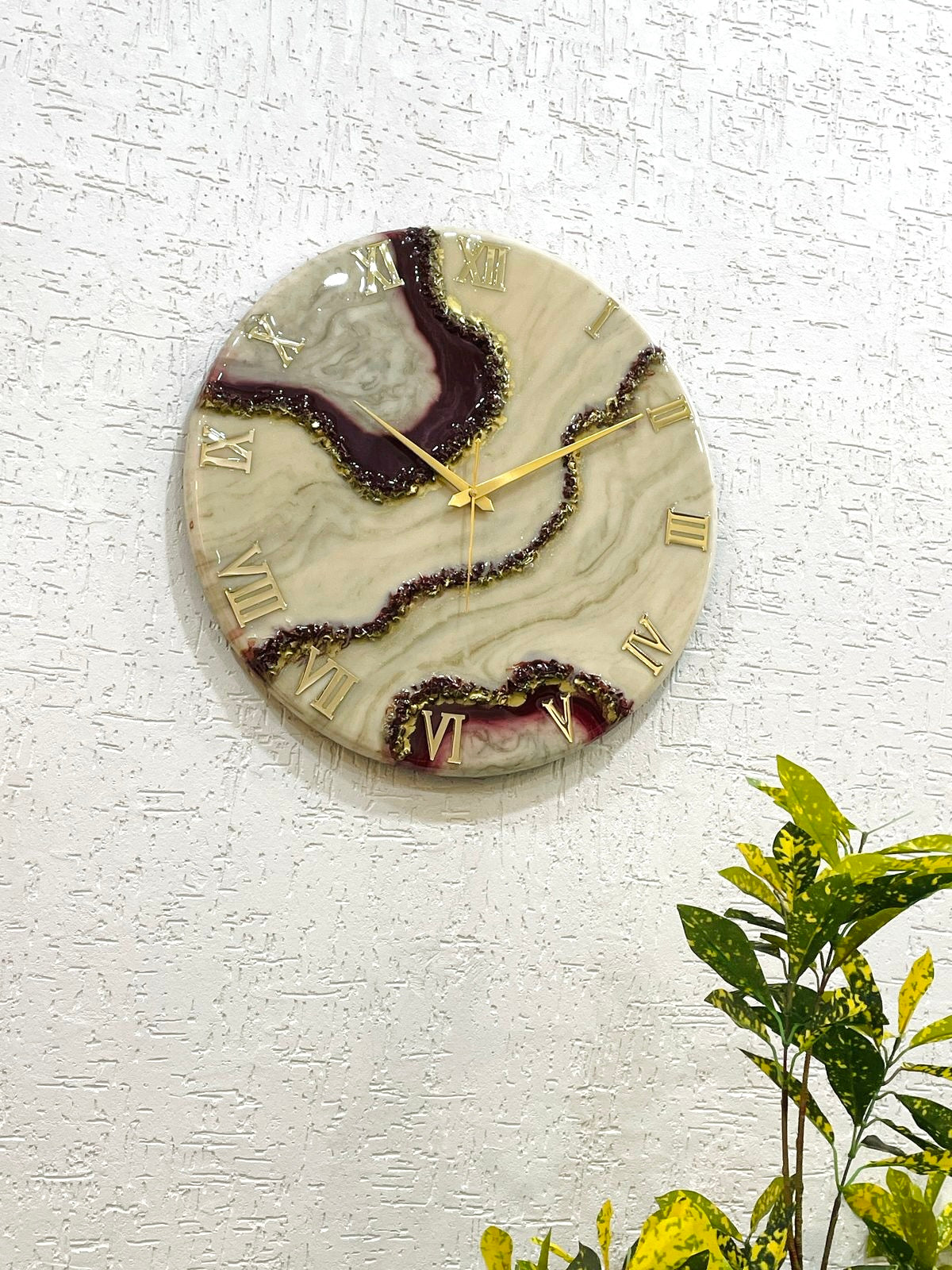Dark Cherry Geode Medium Size Silent Clock 17.5 Inches