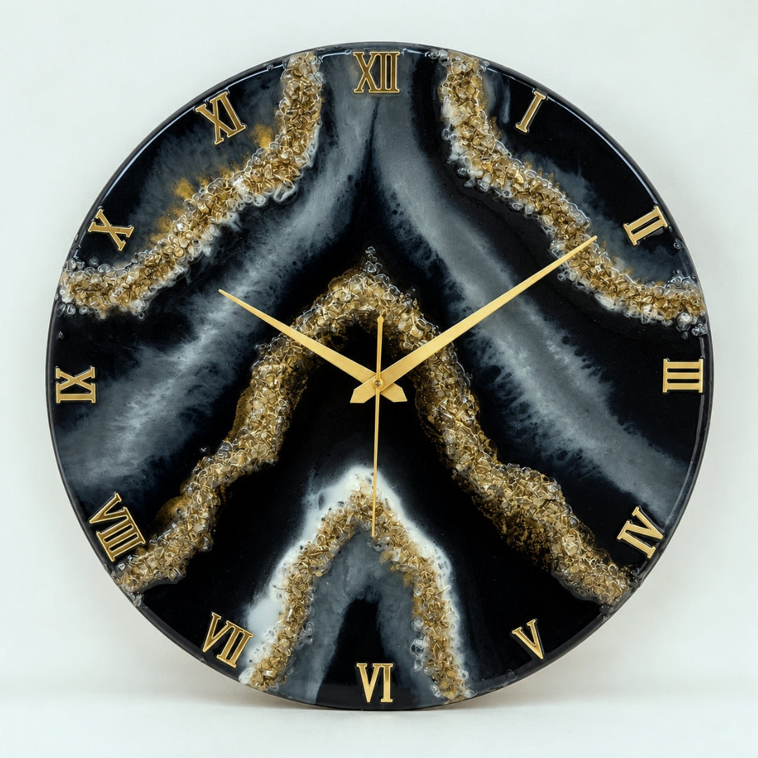 *Black Geode Silent Clock 17.5 inches