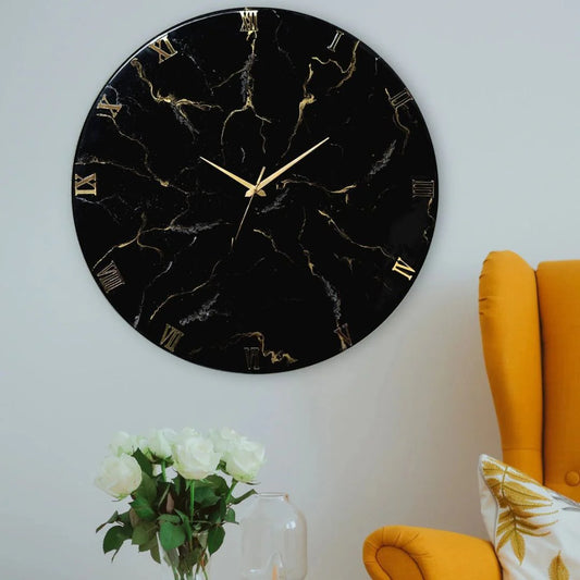 Black Marble Finish Clock Size 17.5 Inches