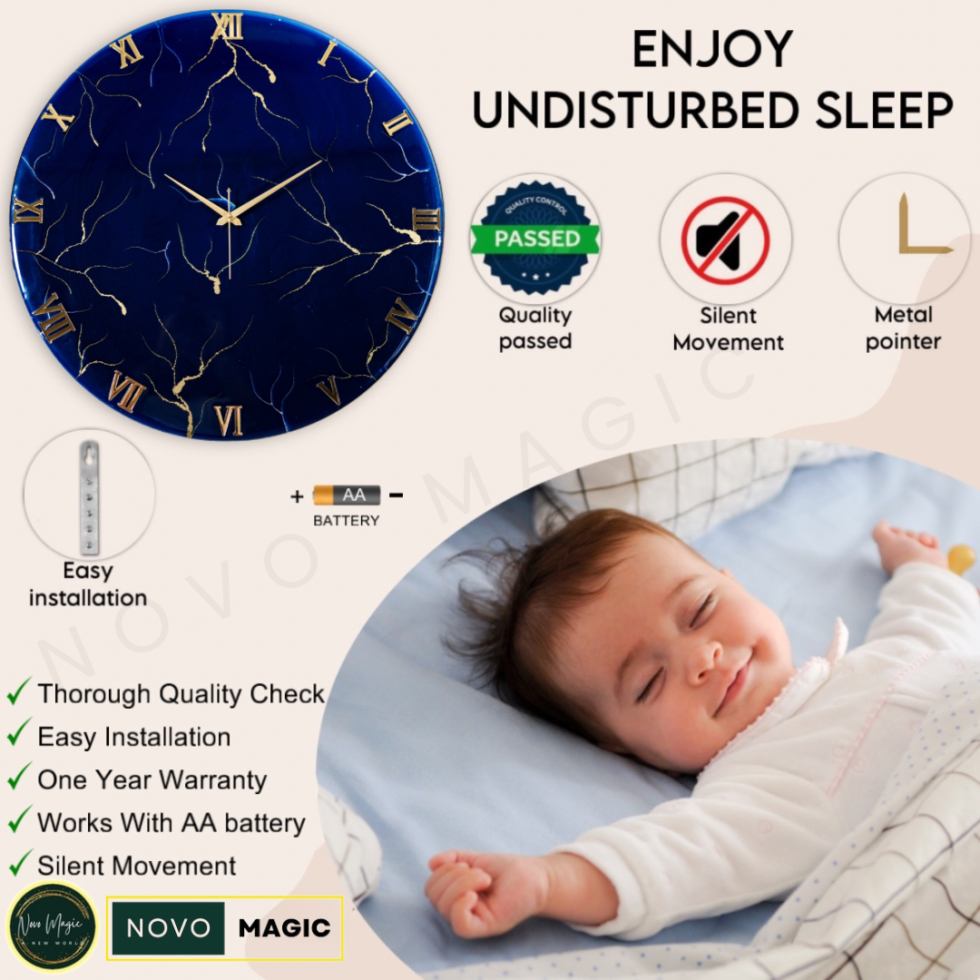 Blue Storm Medium Size Silent clock 17.5 Inches