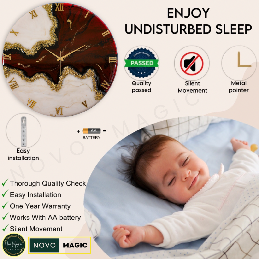 Maroon Stunner Medium Size Silent Clock 17.5 Inches
