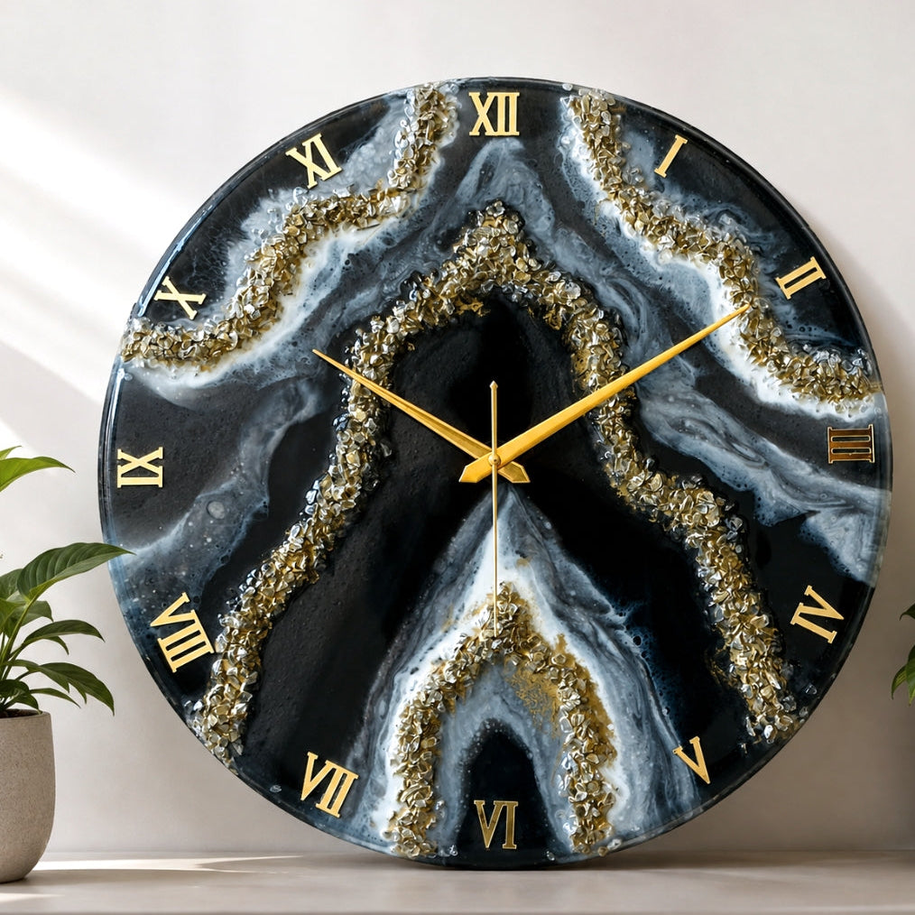 *Black Geode Silent Clock 17.5 inches