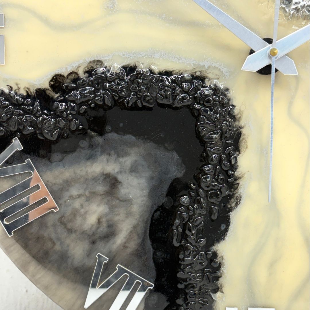 Black Silver Geode silent clock 17.5 inches