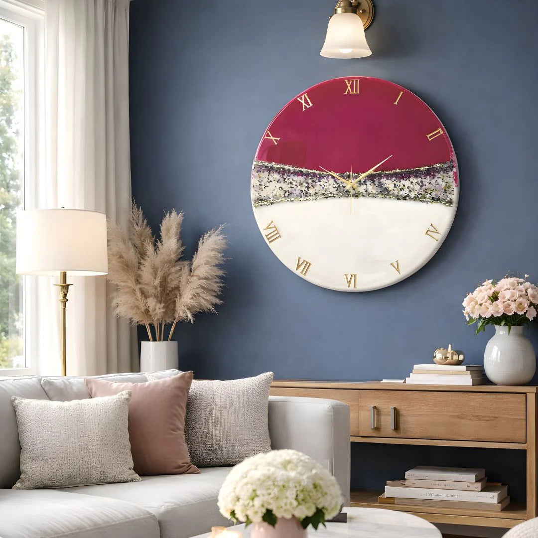 Pink Crown Medium Size Silent Clock 17.5 Inches