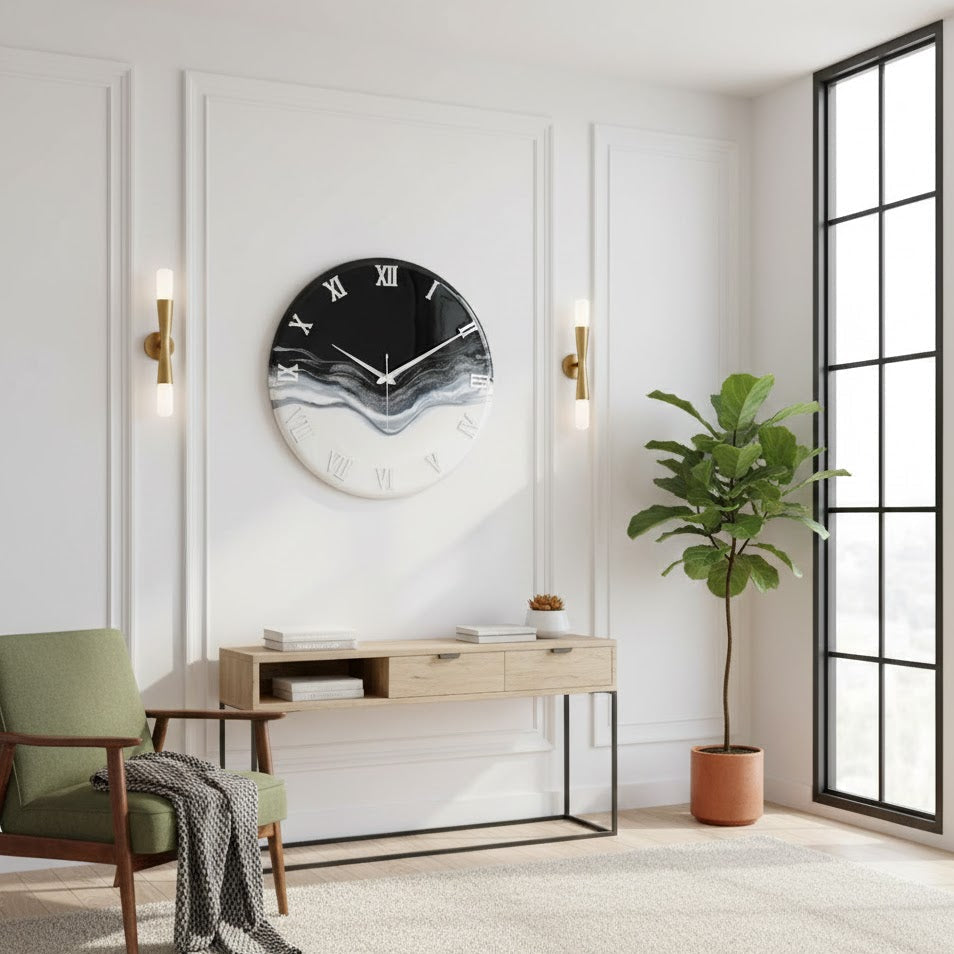 Silver Marble Silent Clock