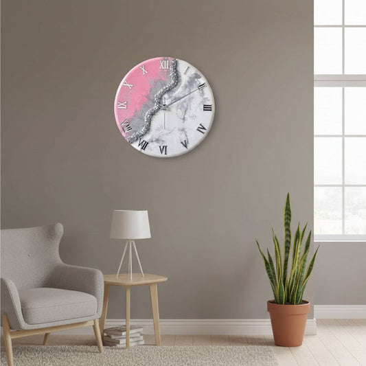 Pink Marble  Silent Clock 17.5 inches