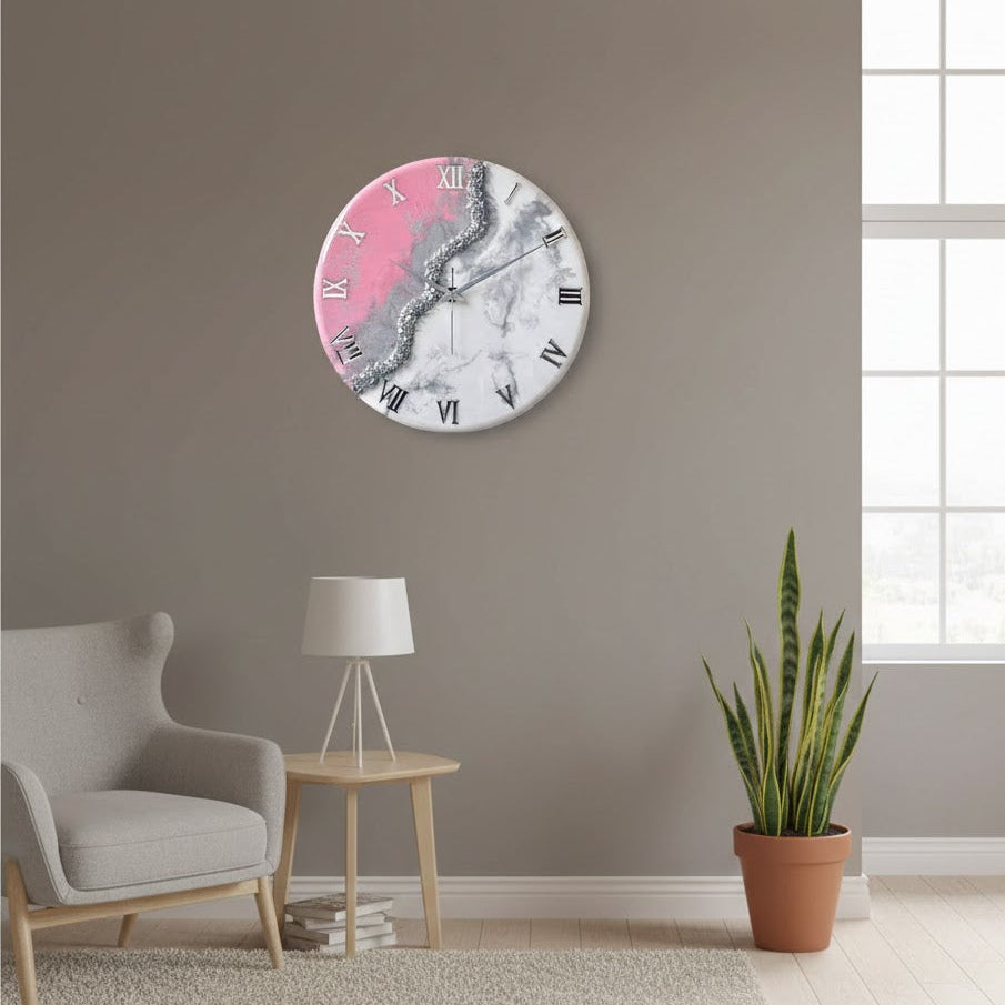 Pink Marble Silent Clock