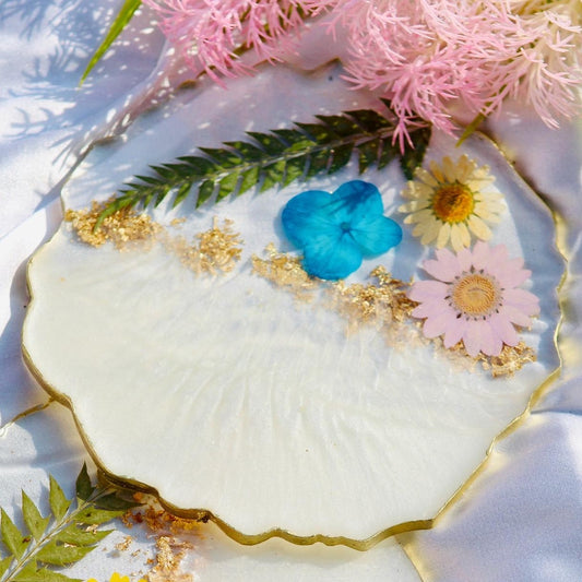 Real Flowers Handmade Set Of Six Coasters (Half Pearl)