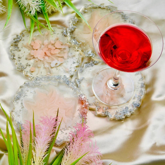 Blush Pink and White - Handmade Resin Coasters Set Of 6