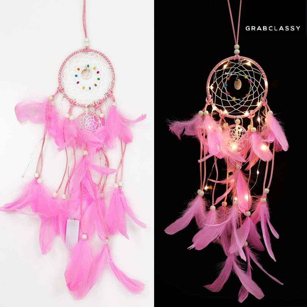 Dream Catcher With LED Light (Pastel Pink)