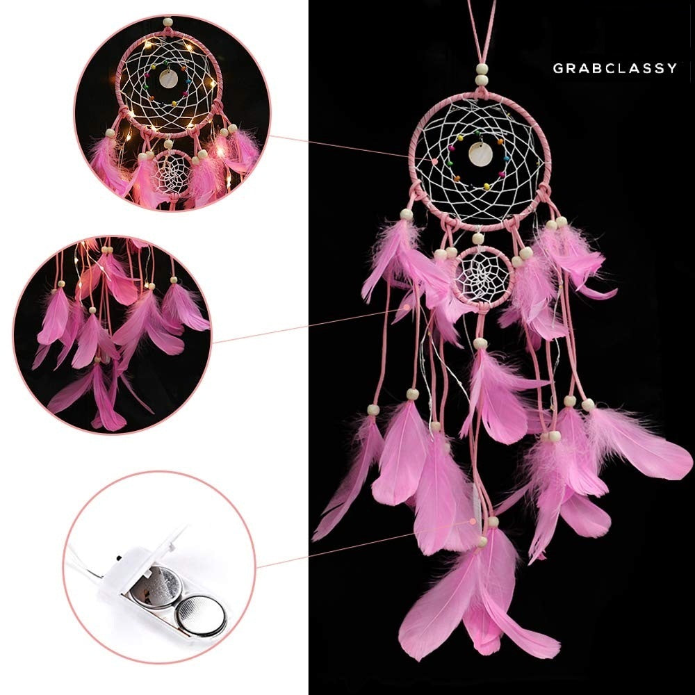 Dream Catcher With LED Light (Pastel Pink)