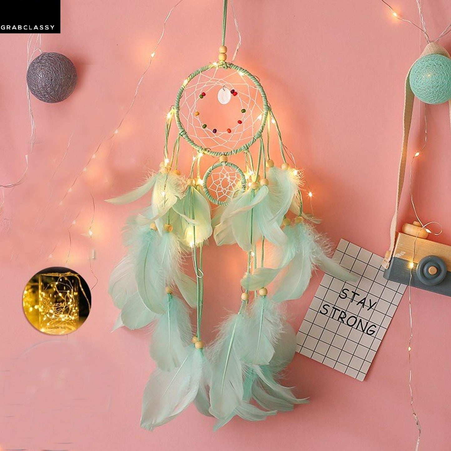 Dream Catcher With LED Light (Pastel Green)