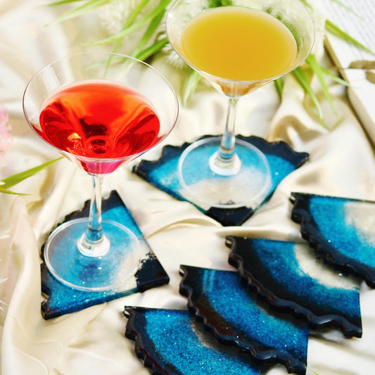 Glittery Beast - Handmade Resin Coasters Set Of 6 (Black/Blue)