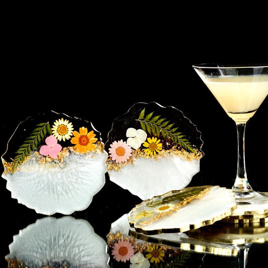 Real Flowers Handmade Set Of Six Coasters (Half Pearl)