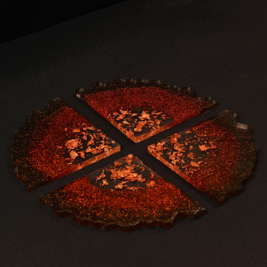 Glittery Beast - Handmade Resin Coasters Set Of 6 (Brown/Copper)