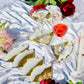 Milky White & Golden Handmade Tray With 6 Triangle Coasters