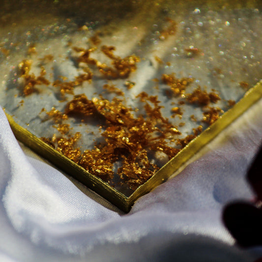 Collision - Kohinoor gold & Silver Handmade Tray With Six Coasters