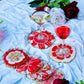 Abstract Handmade Red Tray With Six Coasters