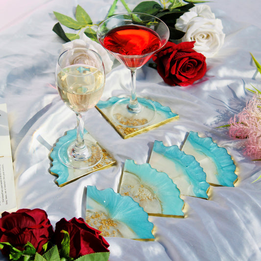 Spiral Blue - & Handmade Tray With 6 Triangle Coasters