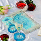 Abstract Handmade Blue Tray With Six Coasters
