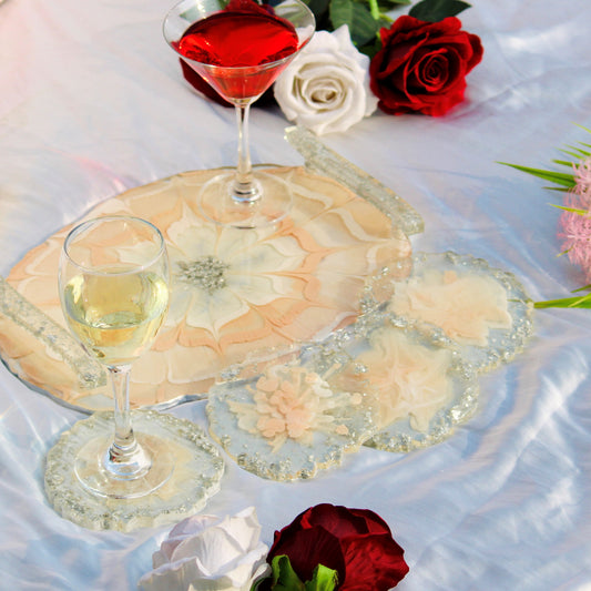 Resin Art - Handmade Tray With 6 Coasters