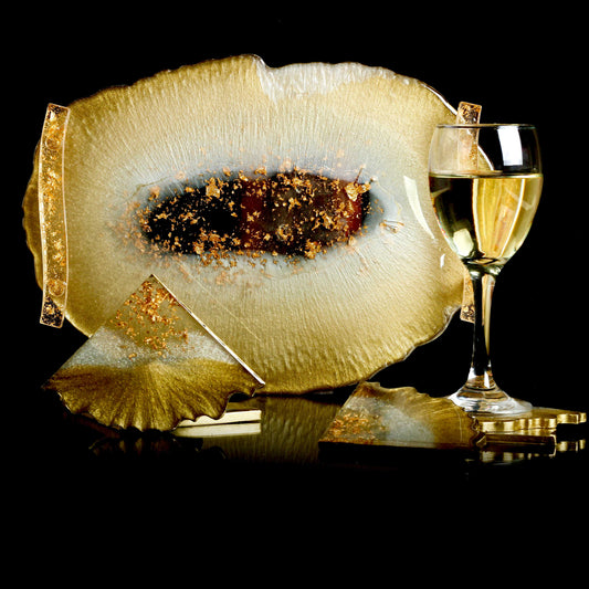 Collision - Kohinoor gold & Silver Handmade Tray With Six Coasters