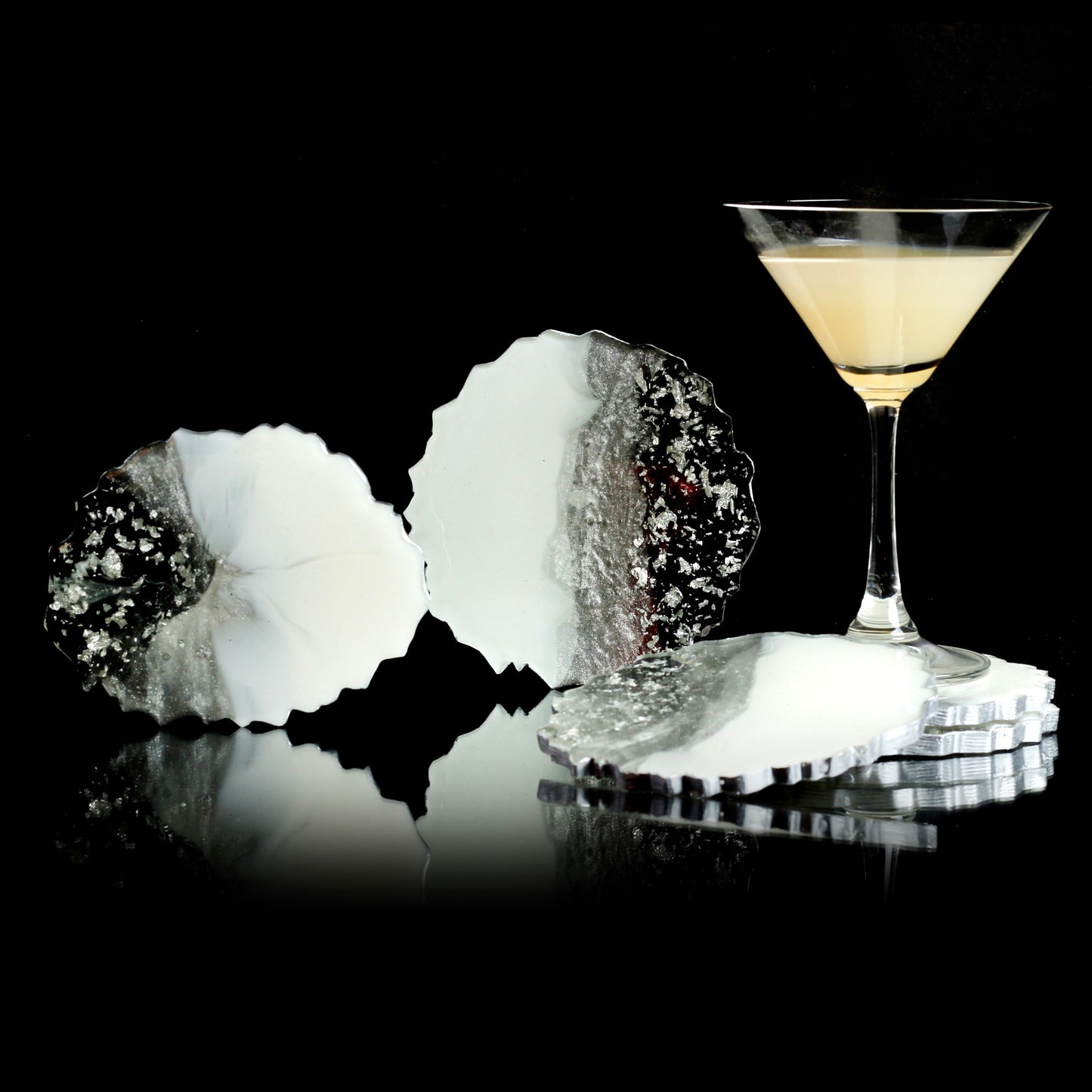 Milky White and Silver - Handmade Resin Coasters Set Of 6